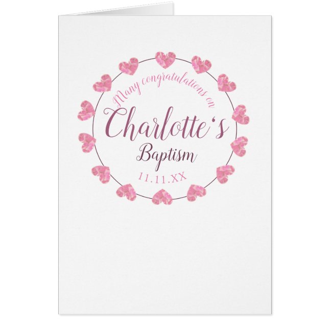 Cartão parabéns de batismo rosa e branco da filha (Frente)