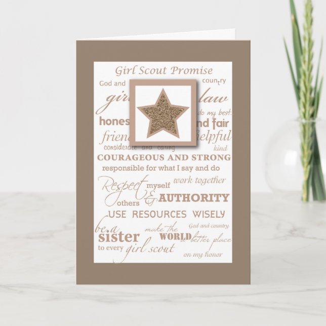 Cartão Parabéns de bronze escoteiro com estrela (Frente)