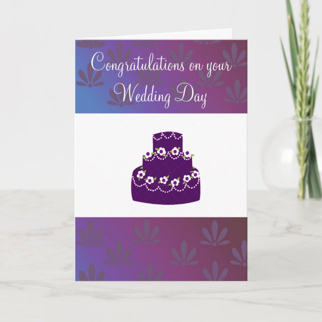 Cartão Parabéns de Casamento Bolo de Casamento Roxo (Frente)