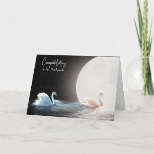 Cartão Parabéns de Casamento Cisnes Brancos e Lua