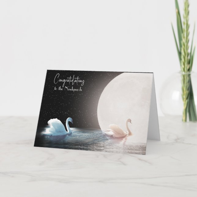 Cartão Parabéns de Casamento Cisnes Brancos e Lua  (Frente)