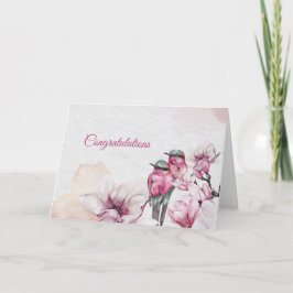 Cartão Parabéns de Casamento de Aves Magnólia Rosa Floral