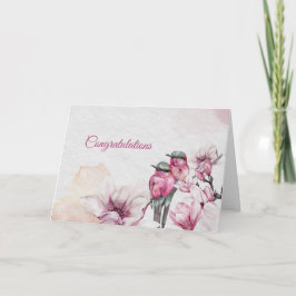 Cartão Parabéns de Casamento de Aves Magnólia Rosa Floral