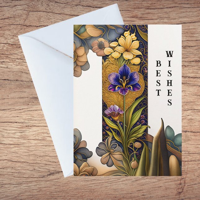 Cartão Parabéns de Casamento de Flores de Arte Deco (Criador carregado)