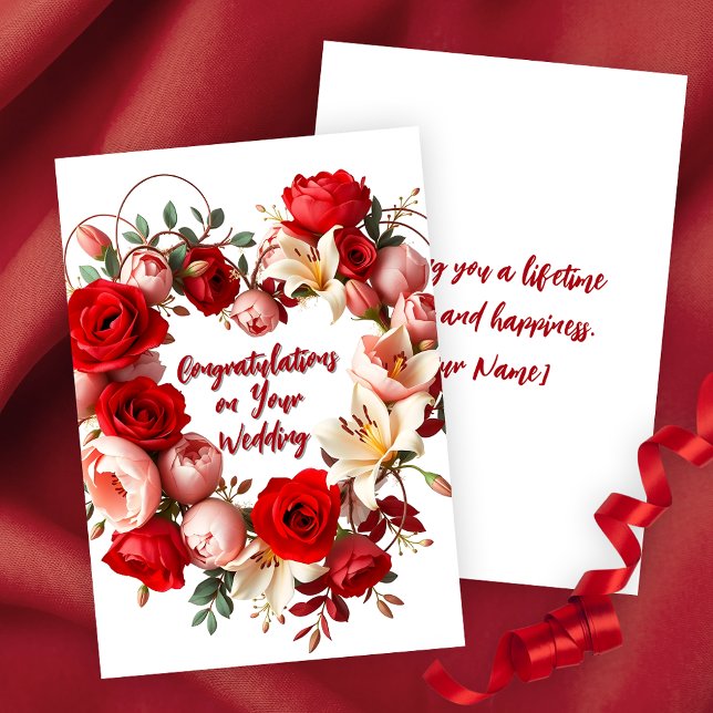 Cartão Parabéns De Casamento De Fúria Floral Elegante (Criador carregado)