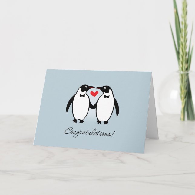 Cartão Parabéns de Casamento de Pinguins Gay (Frente)