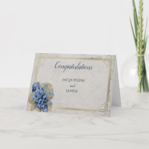 Cartão Parabéns de Casamento Flores Azuis Pequenas