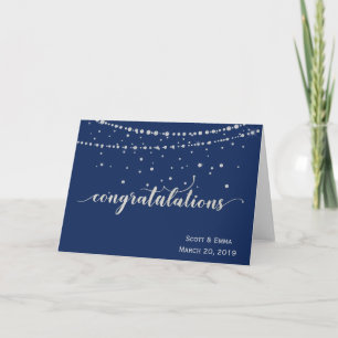 Cartão Parabéns de Casamento Personalizados Azul Prata