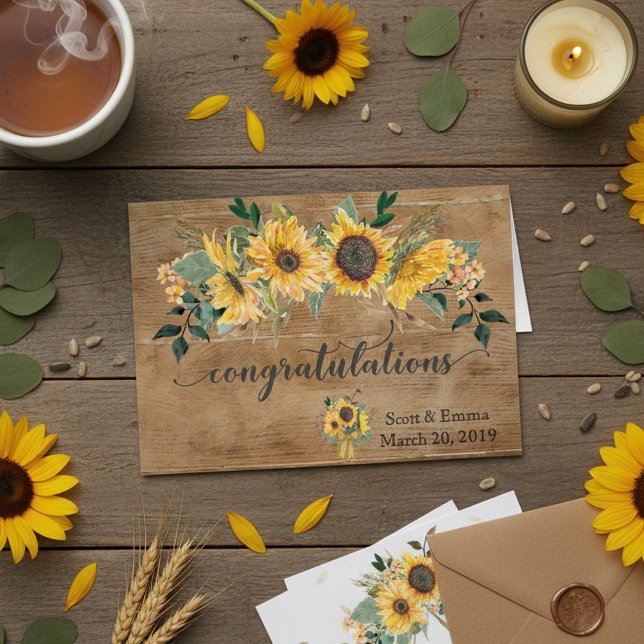 Cartão Parabéns de Casamento Personalizados Madeira Rústi (Criador carregado)