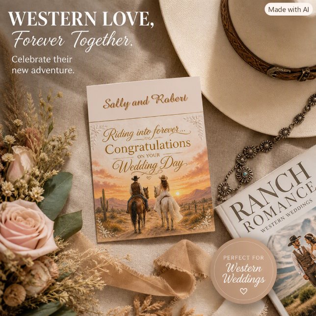 Cartão Parabéns de Casamento Western Rústico  (Criador carregado)