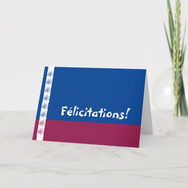 Cartão Parabéns de cores da bandeira francesa (Frente)