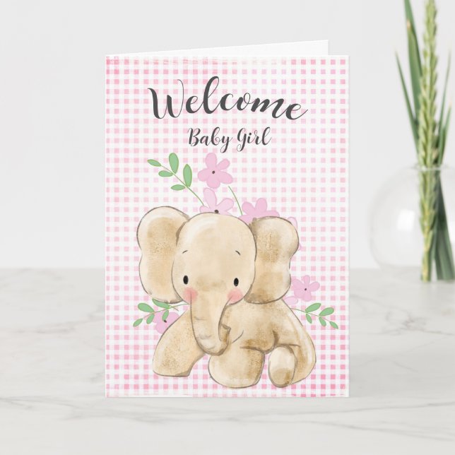 Cartão Parabéns de Elefante Baby Girl (Frente)