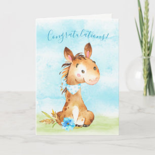 Cartão Parabéns de Fazenda de Cavalo com Aquarela