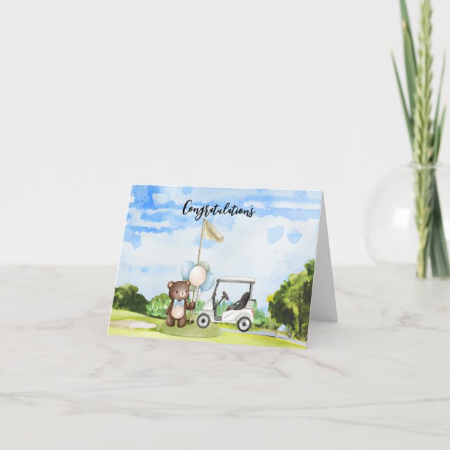 Cartão Parabéns de Golfe para Bebê Golfer É Menino (Frente)