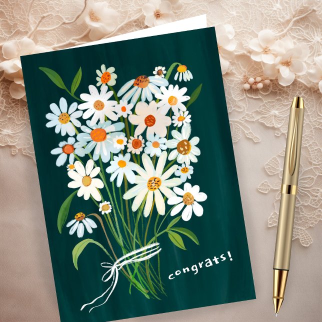Cartão Parabéns de Gouache pintados pelo Buquê de margari (Daisy Bouquet Handpainted Gouache Congratulations Card
)