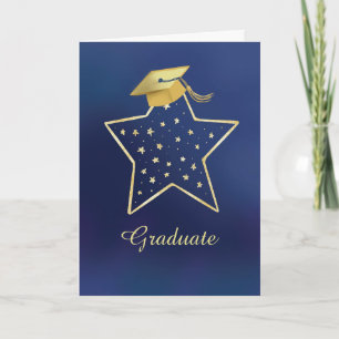 Cartão Parabéns de Graduação em Estrelas Marinho e Dourad