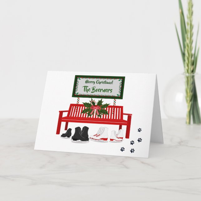 Cartão Parabéns de Natal Patinação no Gelo Mensagem de Na (Frente)