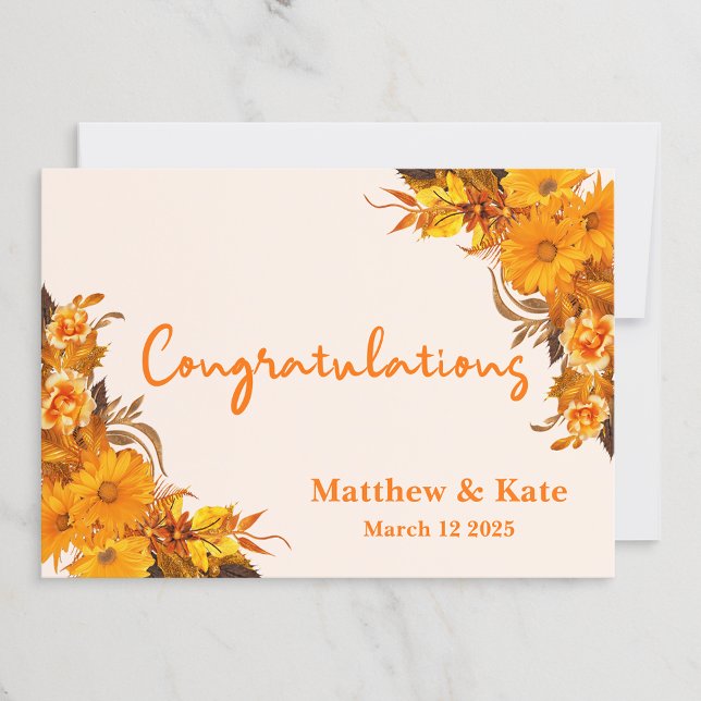 Cartão Parabéns de Noivado/Casamento Floral Laranja (Criador carregado)