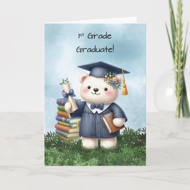 Cartão Parabéns de Urso Menino de Graduação do Primeiro G (Frente)