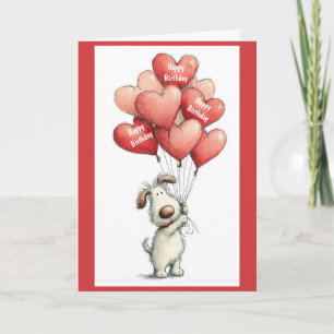 Cartão Parabéns desejo Amor Cachorro Fofo Balões