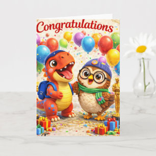Cartão Parabéns, dinossauro e celebramos nosso sucesso