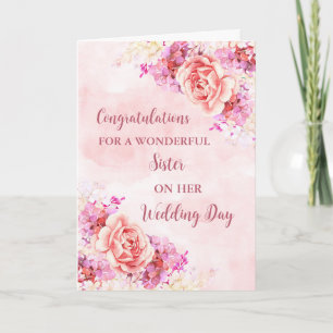 Cartão Parabéns do Dia de Casamento da Irmã Floral Rosa