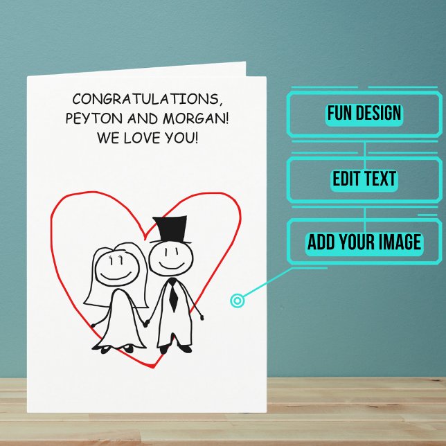 Cartão Parabéns do dia de casamento do Casal Stick Figure (Send your love and congratulations with a modern and unique twist.)