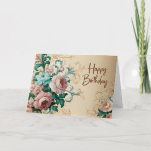 Cartão Parabéns Elegantes Rosas Vintage