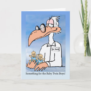 Cartão Parabéns em Twin Boys, Dr. Stork Cartoon