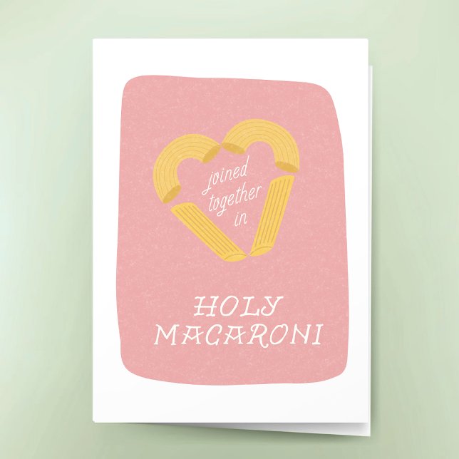 Cartão Parabéns Engraçados Casamento Macarrão Sagrado Pun (Funny Wedding Congratulations Greeting Card Pasta Pun Joined Together in Holy Macaroni)