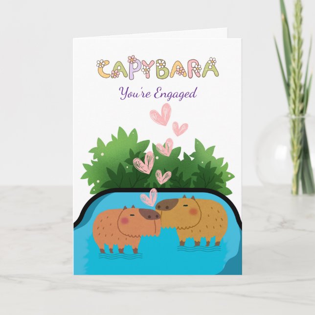 Cartão Parabéns Envolvidos Natação de Capybara Casal (Frente)
