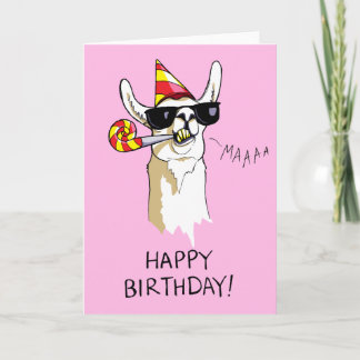 Cartão Parabéns Festa de Aniversário Llama com óculos de