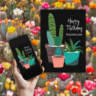 Cartão Parabéns, Festa Personalizada De Plantas De Cactus
