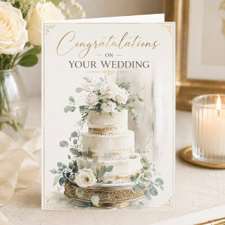 Cartão Parabéns Florais Elegantes no Seu Dia de Casamento