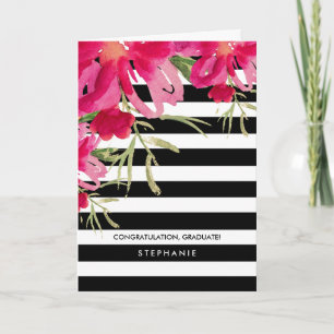 Cartão Parabéns, Formando. Floral Padrão de Stripe
