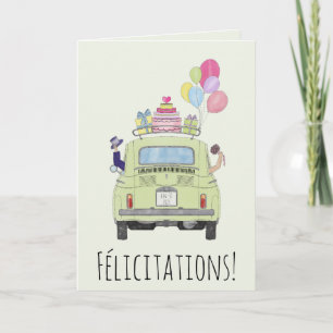Cartão Parabéns Franceses no Dia do Casamento Fiat 500