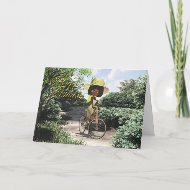 Cartão Parabéns, garotinha no caminho andando um pouco (Frente)