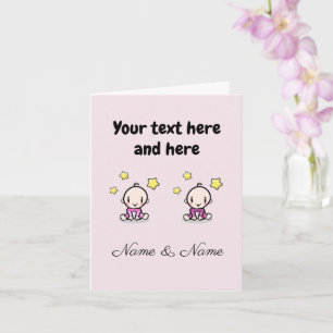 Cartão Parabéns Gêmeas Bebês Meninas Personalizado c/ Nom