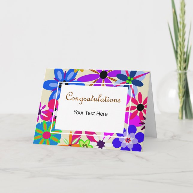 Cartão Parabéns Geométricos de Flores (Frente)