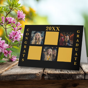 Cartão Parabéns Grad 3 Colagem de Fotos Preto Engraçado