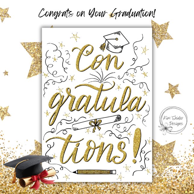 Cartão Parabéns Grad Glitter Script Dourado (Criador carregado)