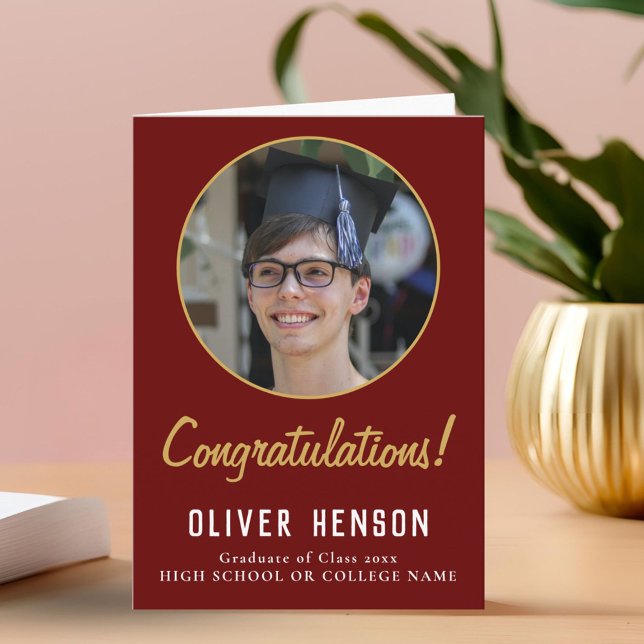 Cartão Parabéns Graduação de Foto do Formando Vermelho (Criador carregado)