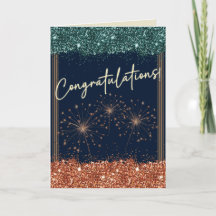Parabéns Graduação Teal & Orange Sparkle