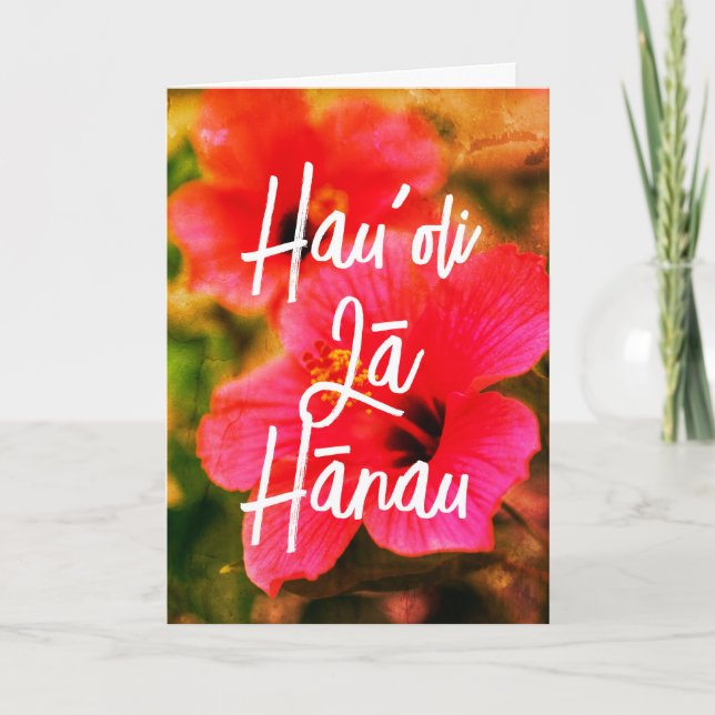 Cartão Parabéns Hawaiian Floral Hau'oli Lā Hānau (Frente)