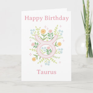 Cartão Parabéns Ilustração Floral de Touro