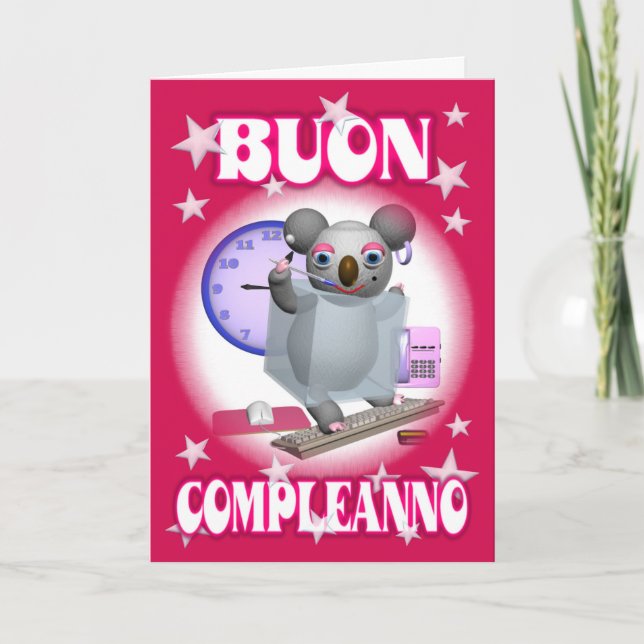 Cartão Parabéns italianos-Buon Compleanno-Koala (Frente)
