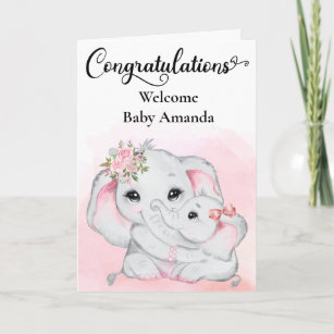 Cartão Parabéns-Mãe-Elefante-Rosa-Bonita