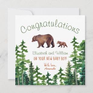 Cartão Parabéns: Mama bonita e urso bebê