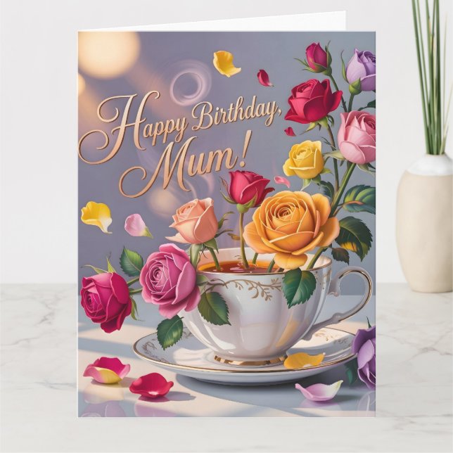 Cartão Parabéns Mamãe com Rosas (Frente)
