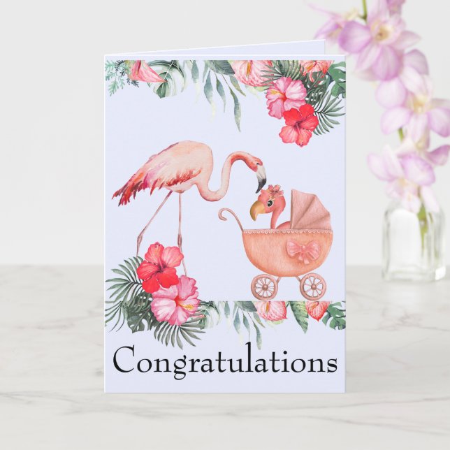 Cartão Parabéns Menina Recém-Nascida Flamingos Rosa (Orquídea)